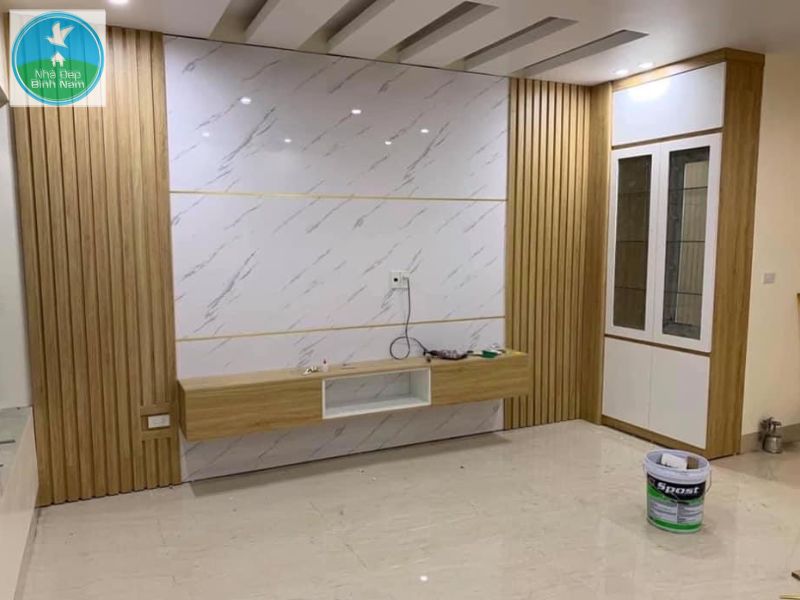 Tấm ốp tường PVC kết hợp lam sóng nhựa giả gỗ