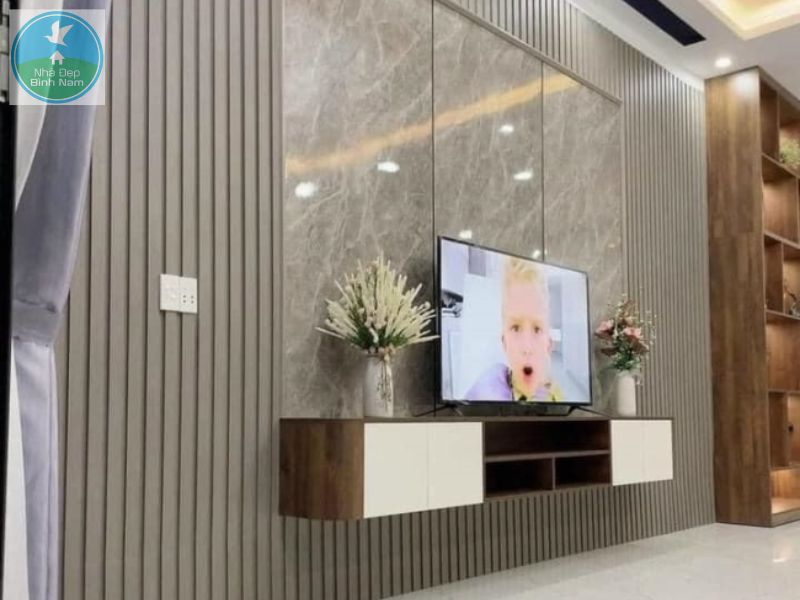 Tấm ốp tường PVC kết hợp lam sóng nhựa giả gỗ