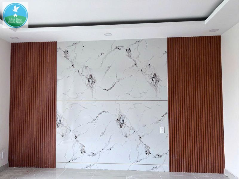 Tấm ốp tường PVC kết hợp lam sóng nhựa giả gỗ