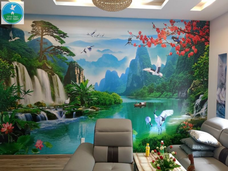 Tranh 3D dán tường phong cảnh thiên nhiên