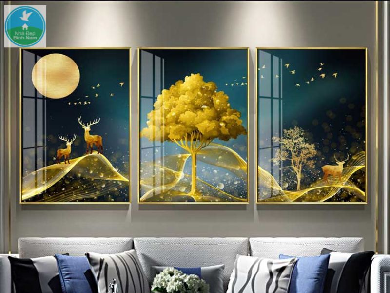 Trang trí phòng khách bằng tranh tráng gương phong thủy Trang trí phòng khách bằng tranh tráng gương phong thủy