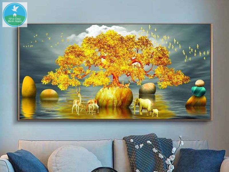 Trang trí phòng khách bằng tranh tráng gương phong thủy