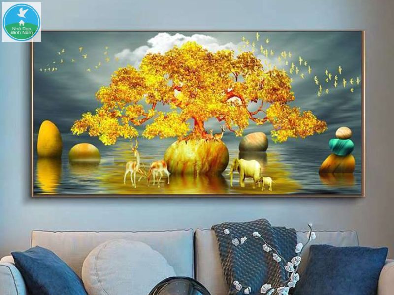 Trang trí phòng khách bằng tranh tráng gương phong thủy Trang trí phòng khách bằng tranh tráng gương phong thủy